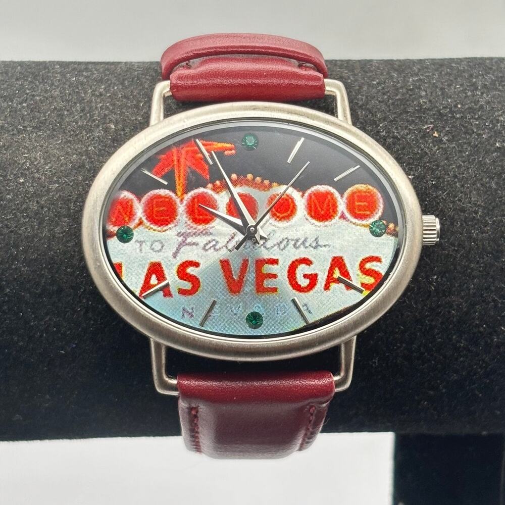 Silver & Burgundy Las Vegas Men's Watch